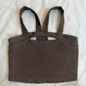 Sincerely Jules Active Brown Ribbed Longline Sports Bra Women's Med. Cutout Back